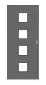 Frontansicht von Huga Schiebetür Hygge grau RAL 7037 Durat Basic mit Lichtausschnitt LA 14