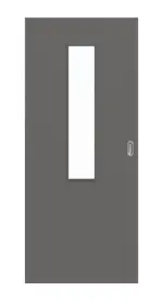 Frontansicht von Huga Schiebetür Hygge grau RAL 7037 Lack Basic mit Lichtausschnitt LA-4 mittig