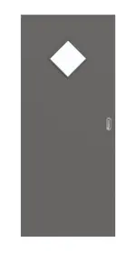 Frontansicht von Huga Schiebetür Hygge grau RAL 7037 Durat Basic mit Lichtausschnitt LA 6 Raute