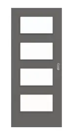 Frontansicht von Huga Schiebetür Hygge grau RAL 7037 Durat Basic mit Lichtausschnitt LA 9