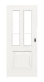 Frontansicht von Landhaus 3 LA Sprosse 1/3 Classic Durat Verkehrsweiß RAL 9016 Schiebetür - Huga