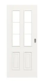 Frontansicht von Landhaus 4 LA Sprosse 1/3 Classic Durat Verkehrsweiß RAL 9016 Schiebetür - Huga