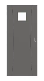 Frontansicht von Huga Schiebetür Signum 20 Hygge grau RAL 7037 Lack Concept mit Lichtausschnitt LA 14