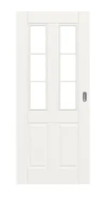 Frontansicht von Kontur 4 LA Sprosse 1/3 Classic Weißlack Schiebetür - Huga