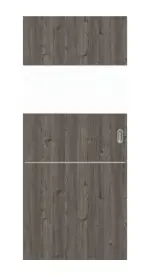 Frontansicht von HÖRMANN Schiebetür Pure 2 Gebürstete Lärche dunkel Duradecor DesignLine mit Lichtausschnitt quer mit bündiger Lisene Steel 79-7