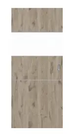 Frontansicht von HÖRMANN Schiebetür Pure 2 Nordeiche Duradecor DesignLine mit Lichtausschnitt quer mit bündiger Lisene Steel 79-7