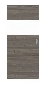 Frontansicht von HÖRMANN Schiebetür Pure 2 Gebürstete Lärche dunkel quer Duradecor DesignLine mit Lichtausschnitt quer mit Lisene Steel 79