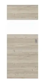 Frontansicht von HÖRMANN Schiebetür Pure 2 Gebürstete Lärche hell quer Duradecor DesignLine mit Lichtausschnitt quer mit Lisene Steel 79