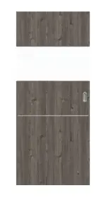 Frontansicht von HÖRMANN Schiebetür Pure 2 Gebürstete Lärche dunkel Duradecor DesignLine mit Lichtausschnitt quer mit Lisene Steel 79