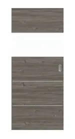 Frontansicht von HÖRMANN Schiebetür Pure 2 Gebürstete Lärche dunkel quer Duradecor DesignLine mit Lichtausschnitt quer mit Lisene Steel 80