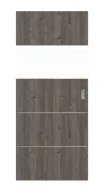 Frontansicht von HÖRMANN Schiebetür Pure 2 Gebürstete Lärche dunkel Duradecor DesignLine mit Lichtausschnitt quer mit Lisene Steel 80