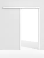 Frontbild von Schiebetürsystem PortaLit Esche Weiß Pore ES242 vor der Wand laufend mit Zarge - Westag