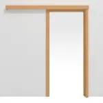 Frontansicht von Schiebetürsystem vor der Wand laufend Basic Dekor Buche mit Zarge - Interio