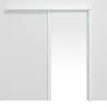 Frontansicht von CLASSEN Schiebetürsystem Weiß Struktur CPL vor der Wand laufend mit Zarge