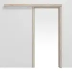 Frontansicht von Schiebetürsystem vor der Wand laufend Basic Dekor Nuss Columbia Hell mit Zarge - Interio