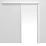 Frontansicht von Schiebetürsystem Arktisches Weiß Dekorfolie vor der Wand laufend mit Zarge