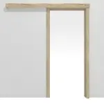 Frontansicht von Schiebetürsystem Eiche Cleveland Dekorfolie vor der Wand laufend mit Zarge