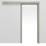 Frontansicht von Schiebetürsystem Eiche Gessato Dekorfolie vor der Wand laufend mit Zarge