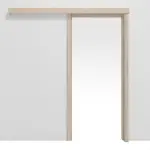 Frontansicht von Schiebetürsystem vor der Wand laufend Basic Dekor Sonoma Eiche mit Zarge - Interio