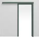 Frontansicht von CLASSEN Schiebetürsystem vor der Wand laufend Uni Green Dekorfolie mit Zarge