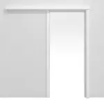 Frontansicht von CLASSEN Schiebetürsystem vor der Wand laufend Uni Weiß Dekorfolie mit Zarge