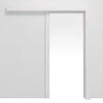 Frontansicht von JELD-WEN Schiebetürsystem vor der Wand laufend Grauweiß Optima DuriTop CPL mit Zarge