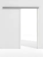 Frontansicht von GARANT Line-Schiebetürsystem vor der Wand laufend D354-60 Designer White Resopal