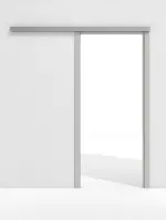 Frontansicht von GARANT Line-Schiebetürsystem vor der Wand laufend D92-60 Dove Grey Resopal