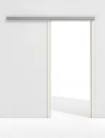Frontansicht von GARANT Line-Schiebetürsystem vor der Wand laufend Weißlack 9010 GCK08