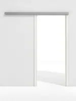 Frontansicht von GARANT Line-Schiebetürsystem vor der Wand laufend Weißlack 9016 GHK08