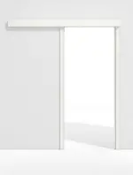 Frontansicht von GARANT Schiebetürsystem vor der Wand laufend Weißlack 9016