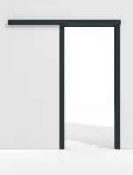 Frontansicht von Schiebetürsystem vor der Wand laufend mit Zarge PortaLit-CPL Trend Titangrau A 416 - Westag