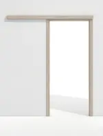 Frontansicht von Schiebetürsystem vor der Wand laufend mit Zarge PortaLit-CPL Trend Platineiche Ei 424 - Westag