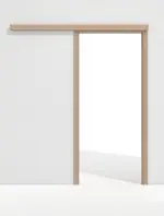 Frontansicht von Schiebetürsystem vor der Wand laufend mit Zarge PortaLit-CPL Trend Pinie Hell Pi 11 - Westag