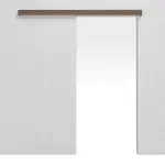 Frontansicht von LEBO Schiebetürsystem vor der Wand laufend Nussbaum Matt Furnier ohne Zarge