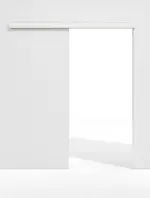 Frontansicht von WESTAG Schiebetürsystem vor der Wand laufend Sira Weiß ähnl. RAL 9003 Westalack Soft 