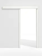 Frontansicht von GARANT Schiebetürsystem vor der Wand laufend Authentic Bianco CePaL