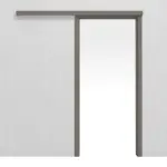 Frontansicht von LEBO Schiebetürsystem vor der Wand laufend Ultramatt Taupe Versio inkl. Zarge