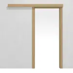 Frontansicht von LEBO Schiebetürsystem vor der Wand laufend Limba Matt Furnier inkl. Zarge