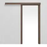 Frontansicht von LEBO Schiebetürsystem vor der Wand laufend Nussbaum Matt Furnier inkl. Zarge