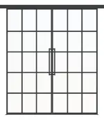 Frontansicht ERKELENZ Schiebetür-Set 2-flg. SteelLine Stahl Lofttür mit Sprossen 2-4 inkl. Schiebetürsystem Klassik RAL 7021