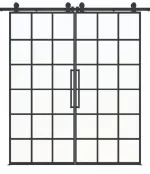 Frontansicht ERKELENZ Schiebetür-Set 2-flg. SteelLine Stahl Lofttür mit Sprossen 2-5 inkl. Schiebetürsystem Loft RAL 7016