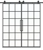 Frontansicht ERKELENZ Schiebetür-Set 2-flg. SteelLine Stahl Lofttür mit Sprossen 2-5 inkl. Schiebetürsystem Loft RAL 7021