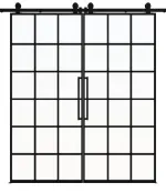 Frontansicht ERKELENZ Schiebetür-Set 2-flg. SteelLine Stahl Lofttür mit Sprossen 2-5 inkl. Schiebetürsystem Loft RAL 9005