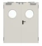 Frontansicht von TECKENTRUP Außentür-Set 2-flg. Stahl mit Feuerschutzfunktion EI2 90-C5-SA 62-2 mit Rundverglasung inkl. Eck- und Ergänzungszarge