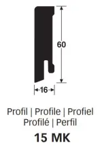 Querschnitt von Eiche Nature Echtholzfurnierte Fußleiste Profil 15 MK (2380 x 16 x 60 mm) - MEISTER