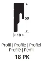 Querschnitt von Neutrale, weiße Fußleiste Profil 18 PK (2380 x 18 x 50 mm) - MEISTER