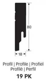 Querschnitt von Neutrale, weiße Fußleiste Profil 19 PK (2380 x 18 x 80 mm) - MEISTER