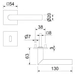 Technische Zeichnung von SÜDMETALL Türgriff Mainz Square-R Edelstahl satiniert Flachrosette Magnet Flat  