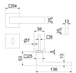 Technische Zeichnung von SÜDMETALL Türgriff Köln Square-R Edelstahl satiniert Flachrosette Magnet Flat 
